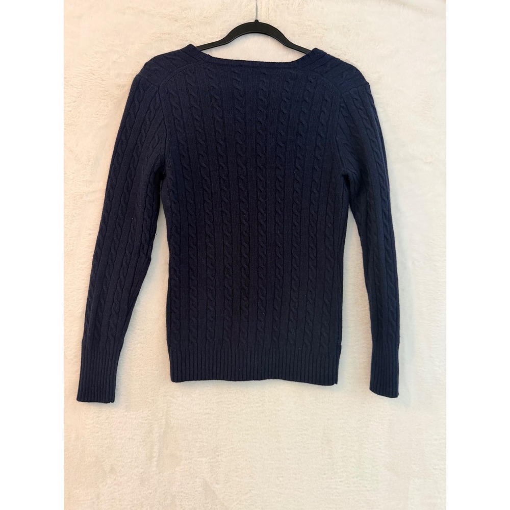 J.Crew Navy Blue Cable Knit Cardigan Merino Wool Angora Cashmere Blend M - Picture 7 of 8